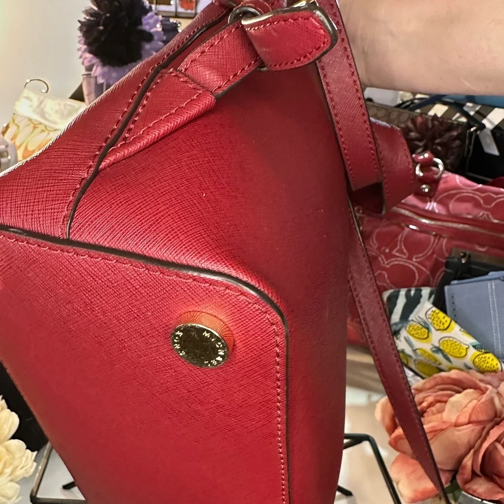 Michael Kors Red Leather Backpack with Gold Hardware